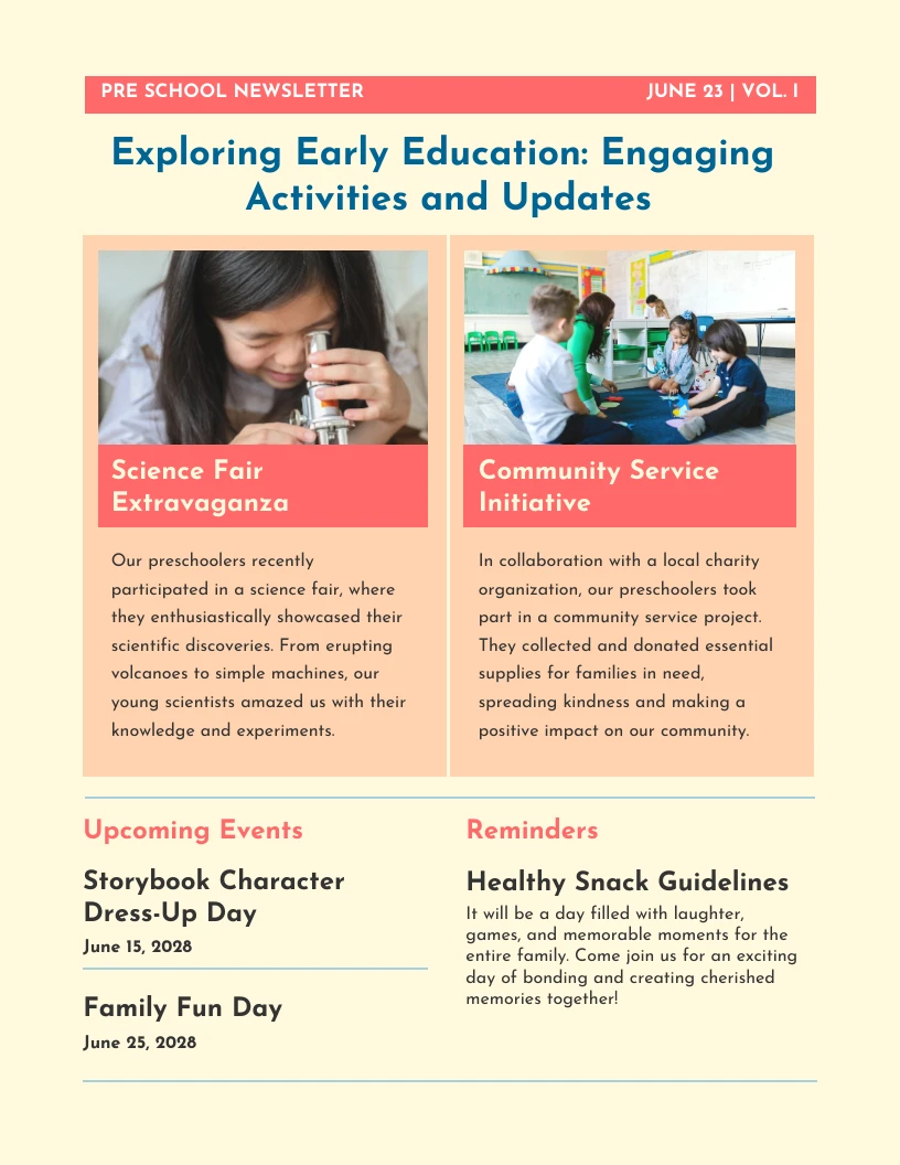 Simple Pastel Pre School Newsletter Template Venngage