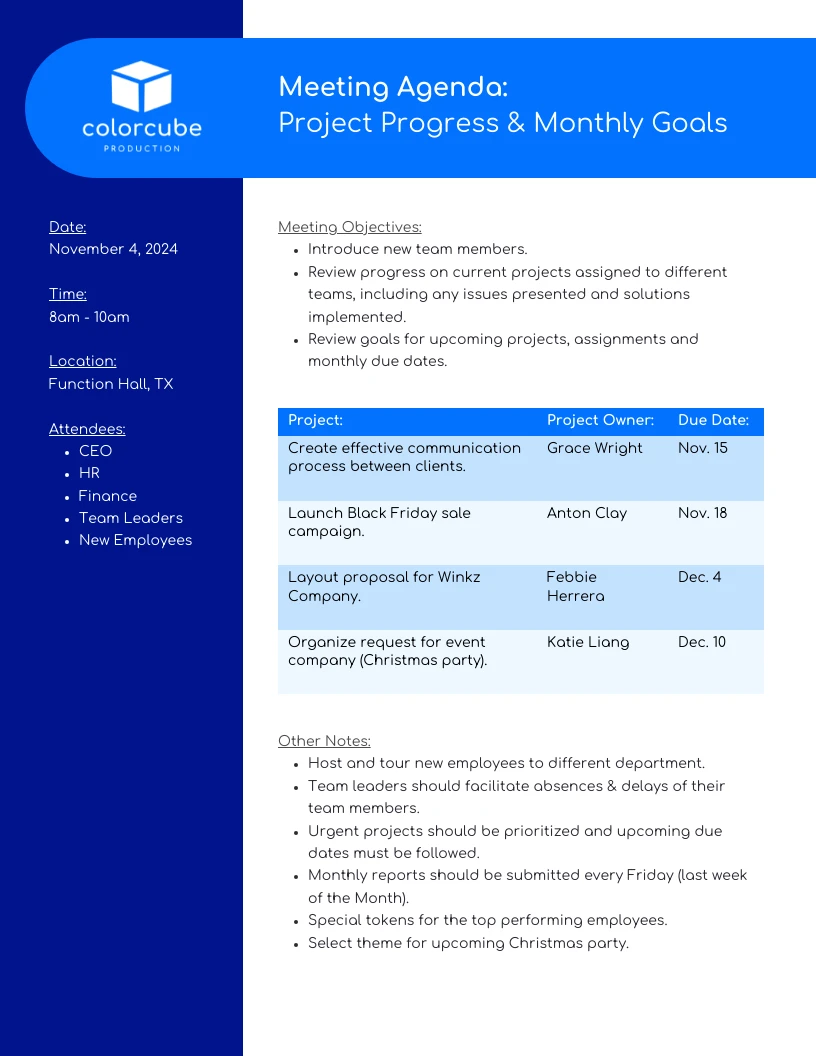 Meeting Minutes Sample Template Venngage