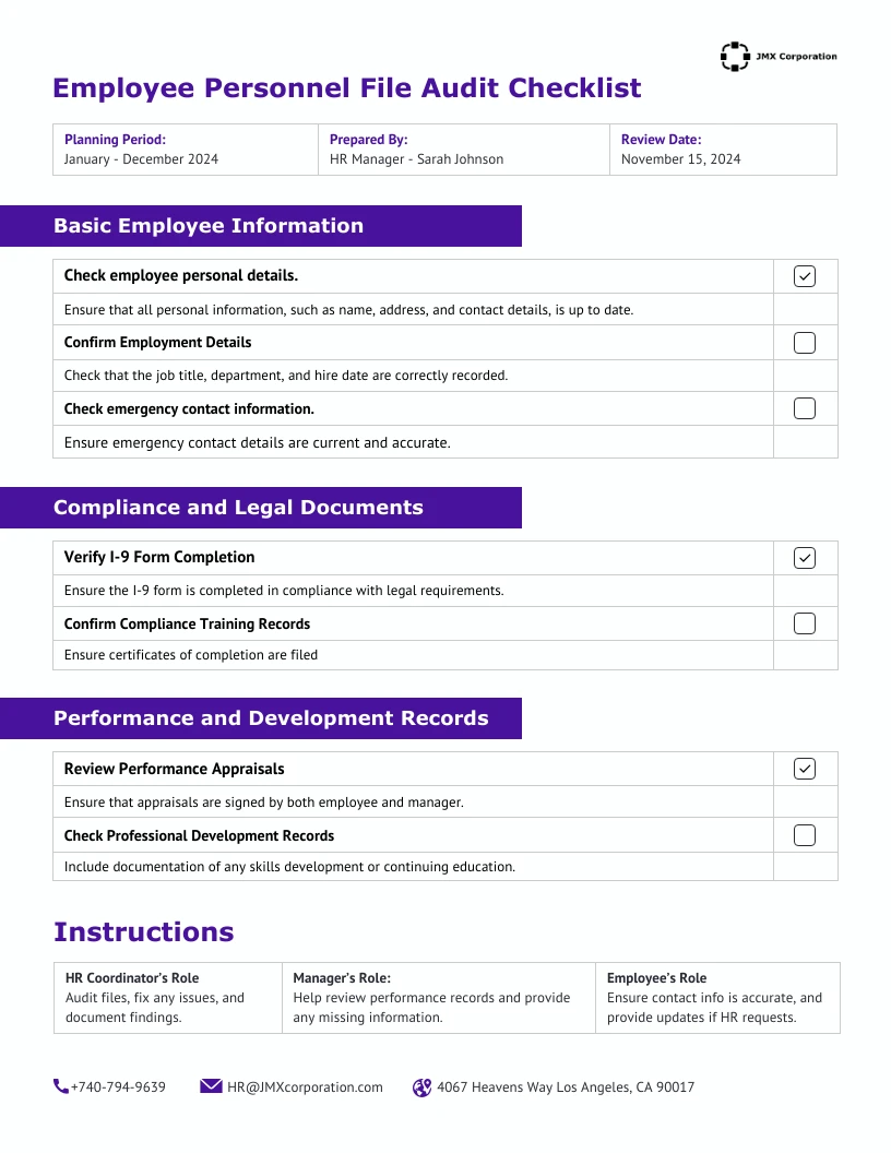 Employee Personnel File Audit Checklist - Venngage