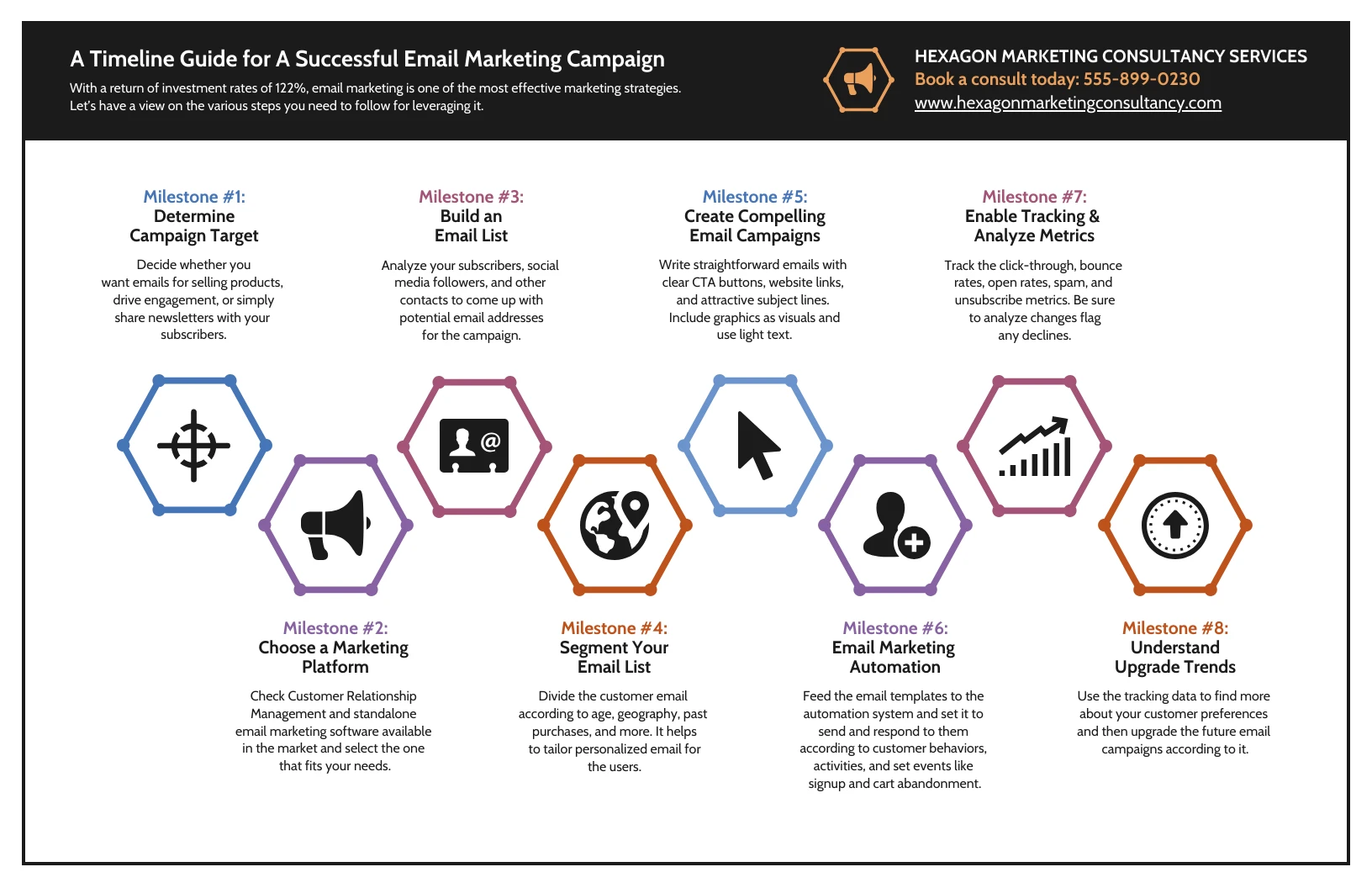 Marketing Consultant Campaign Timeline Infographic Template - Venngage