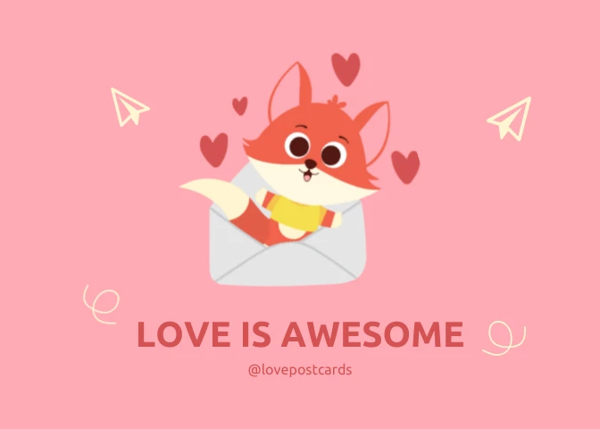 Pink Modern Cute Character Love Postcard - Venngage