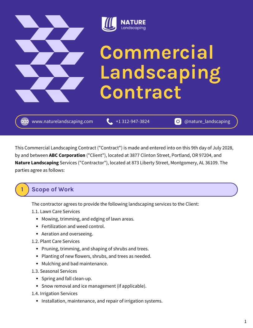 Commercial Landscaping Contract Template - Venngage