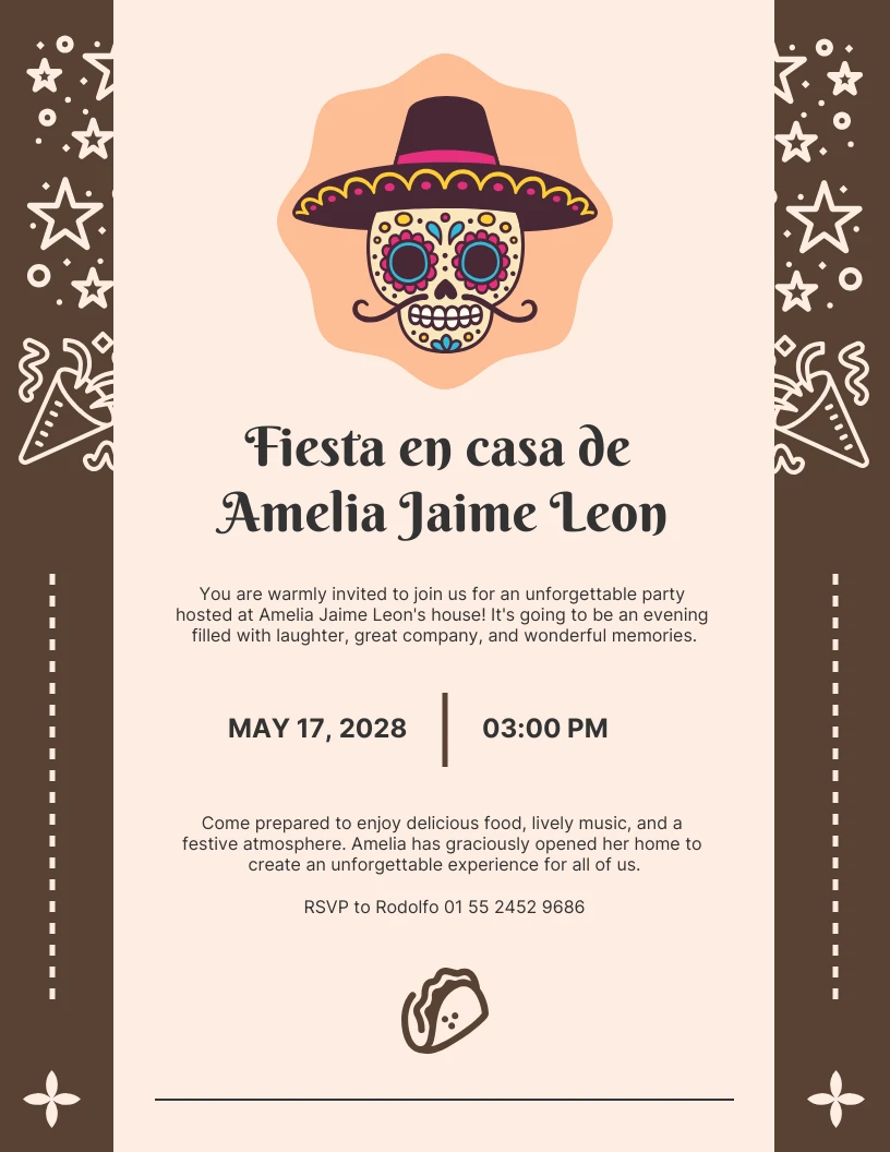 Brown And Biege Modern Cheerful Playful Mexico Fiesta Invitation - Venngage, image size:816x1056