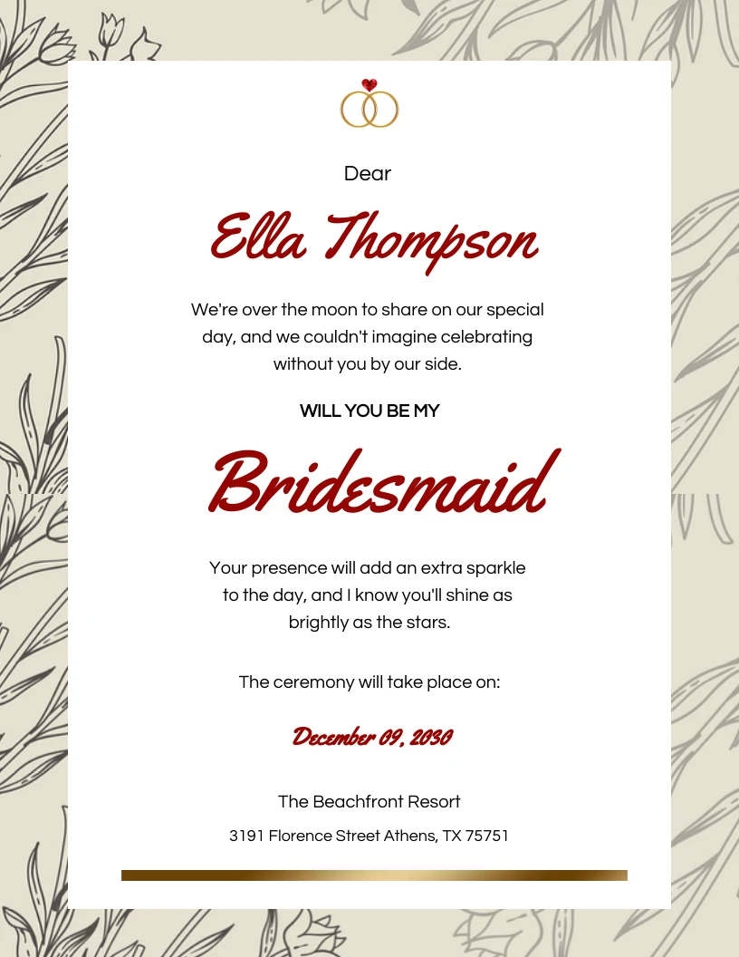 Simple Floral Bridesmaid Invitation - Venngage