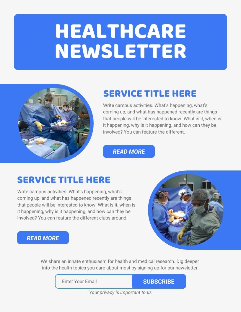 Light Grey Blue Medical Newsletter Template - Venngage