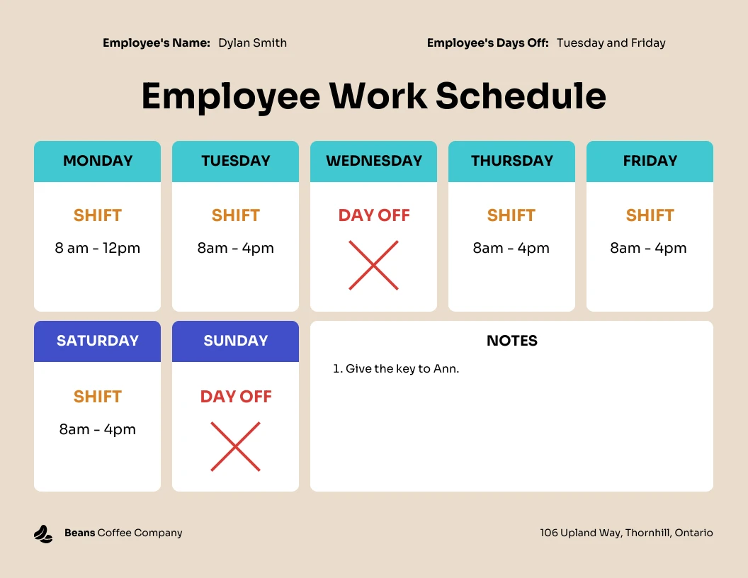 Employee Work Schedule Template - Venngage