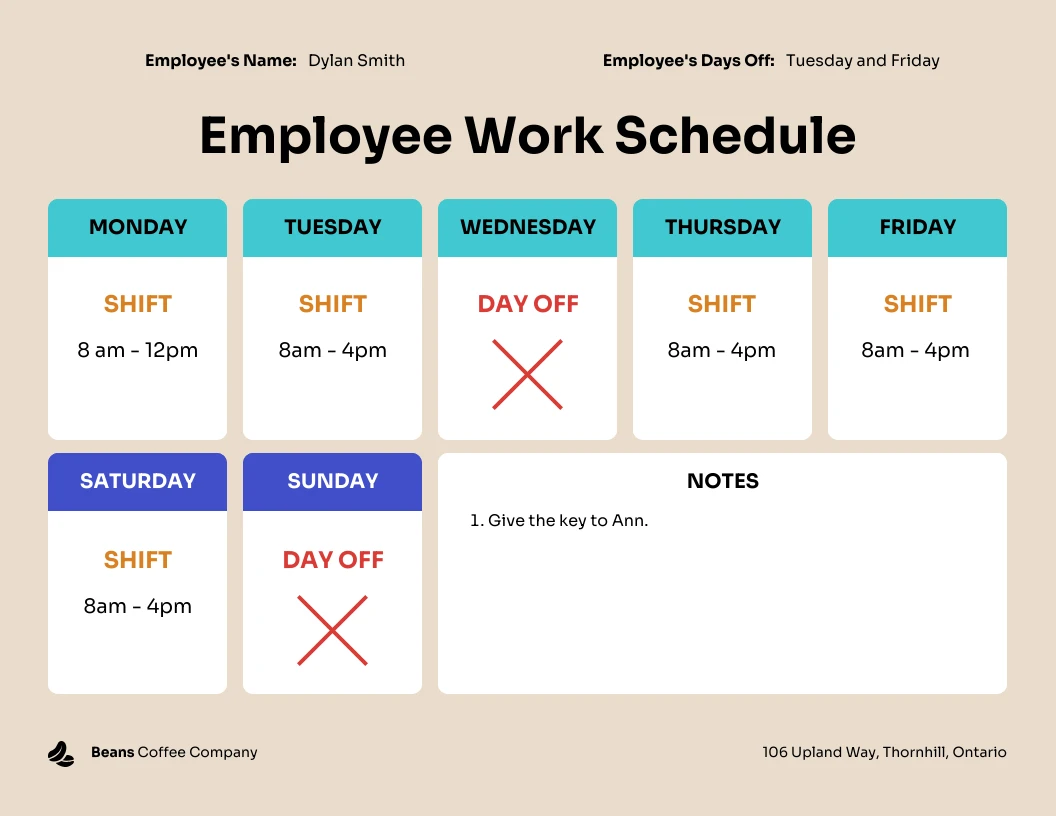 Employee Work Schedule Template Venngage