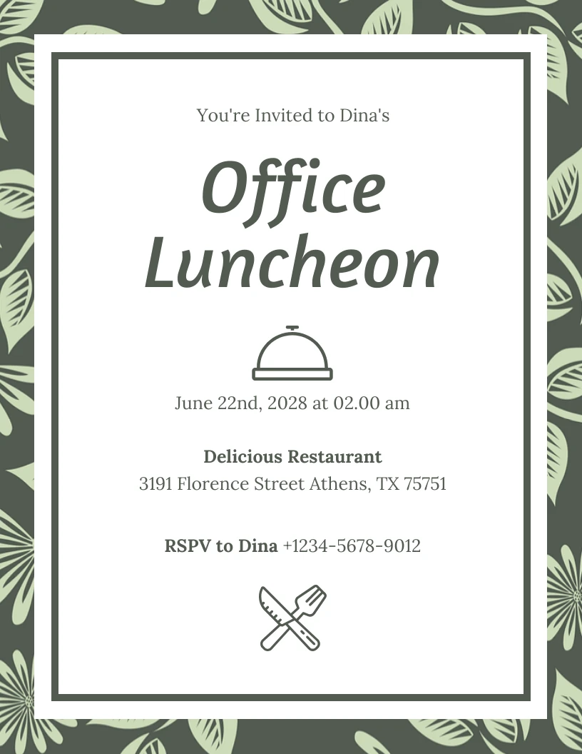 Green Floral Pattern Office Luncheon Invitation - Venngage