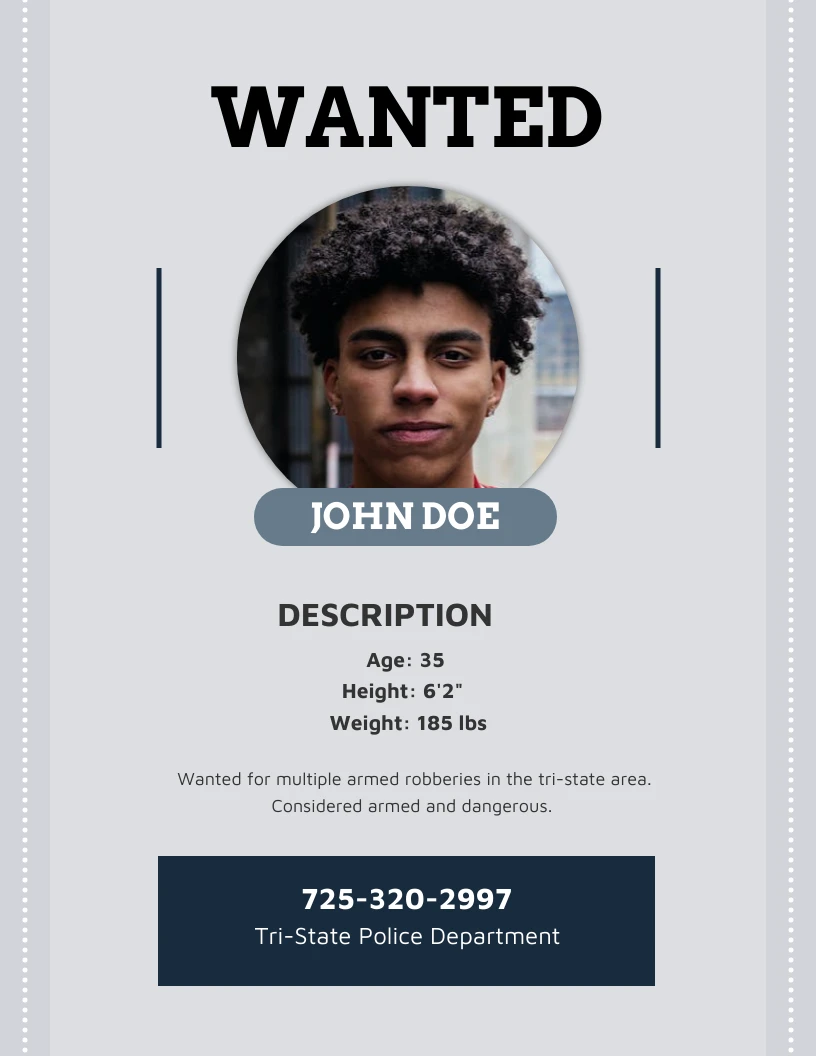 Elegant Grey and Blue Wanted Poster Venngage
