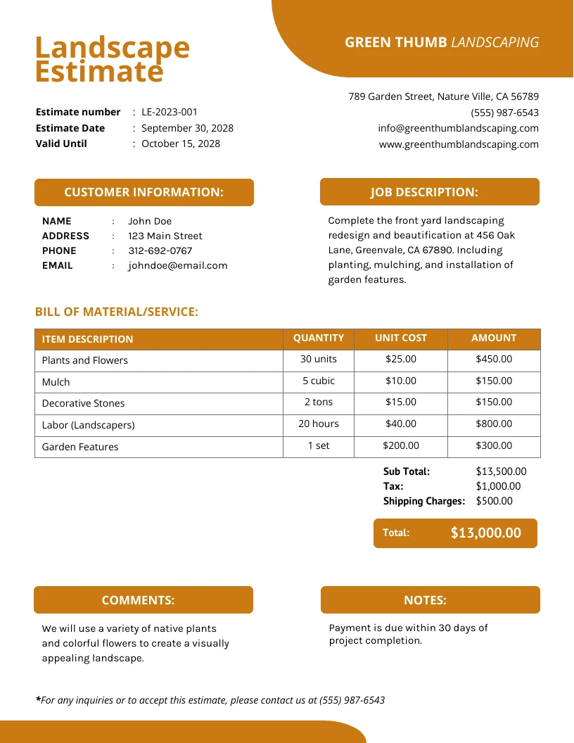 Orange Landscape Estimate Template - Venngage