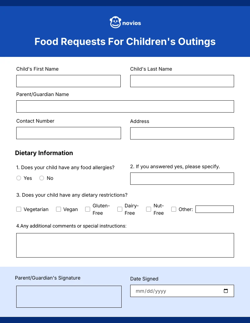 Children Outing Food Request Form Template - Venngage