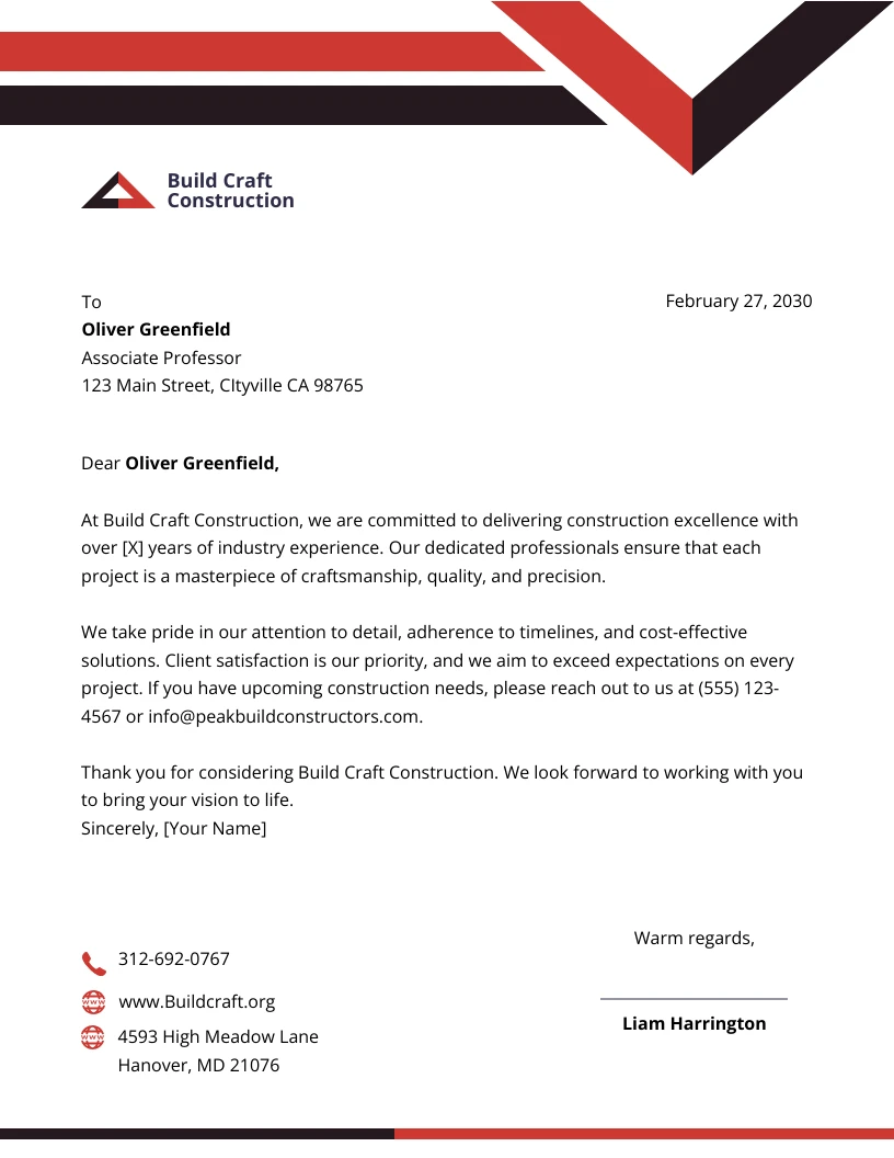 Black and Red Construction Letterhead - Venngage