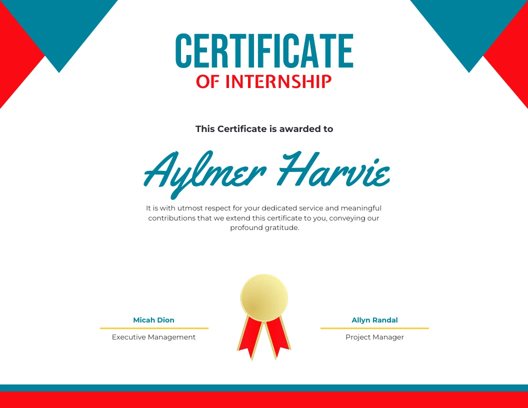 Red Blue internship Certificate format Template - Venngage