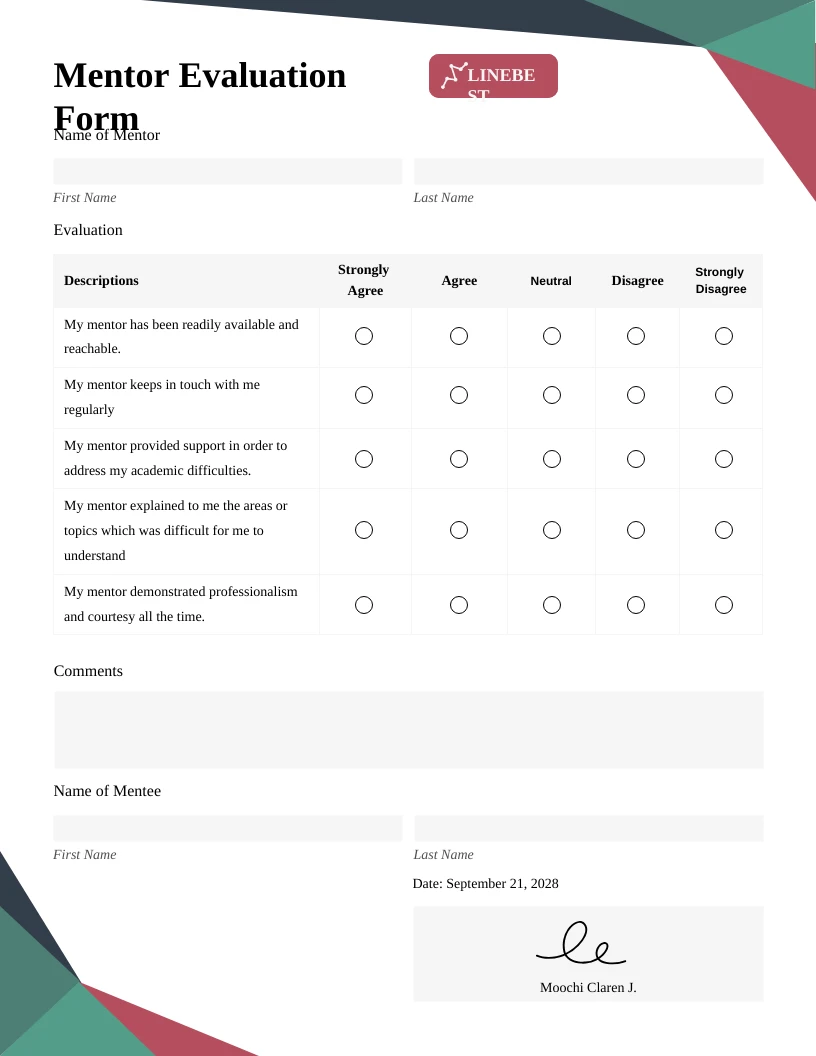 Simple Evaluation Form Template - Venngage