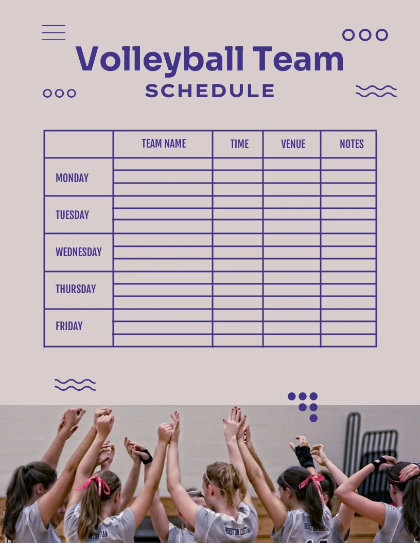 Printable Team Schedules