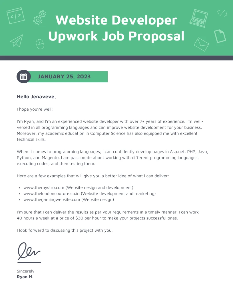 Simple Developer Upwork Proposal Venngage