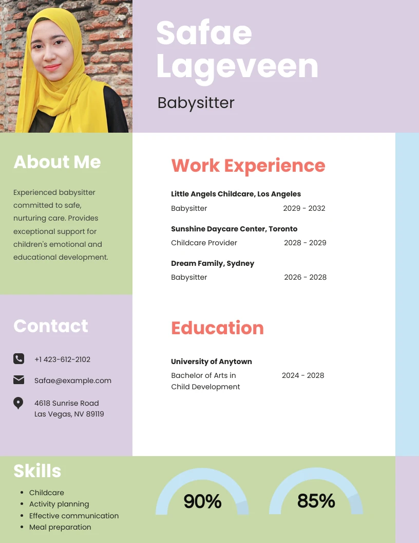 Light Colorful Babysitter Resume Template - Venngage