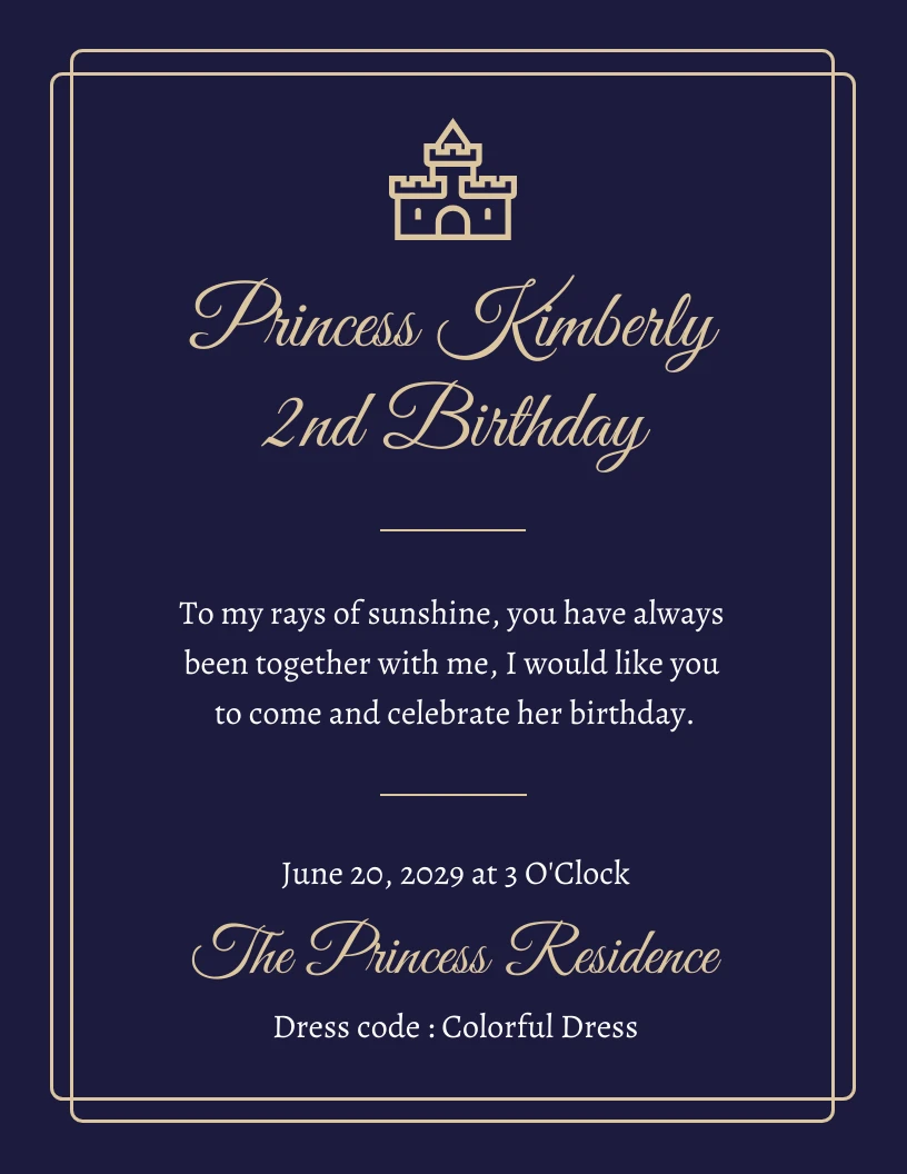 Navy And Gold Modern Minimalist Luxury Princess Birthday Invitation ...