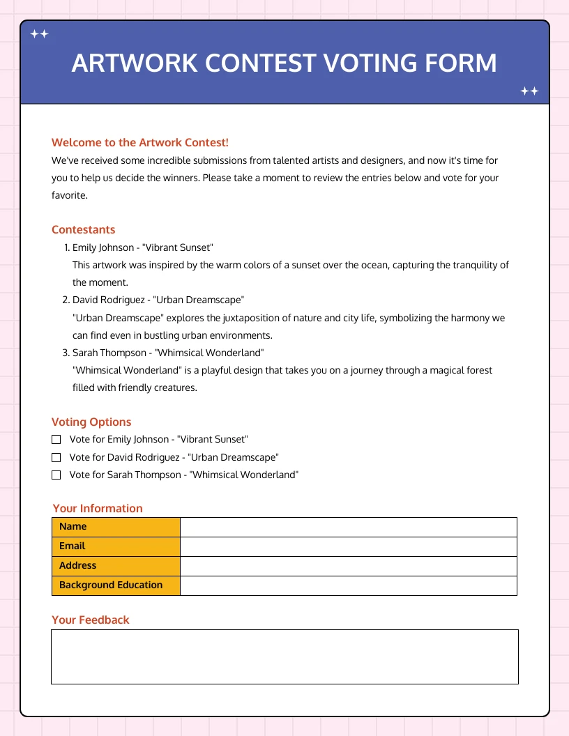 Artwork Voting Form Template Venngage 6818