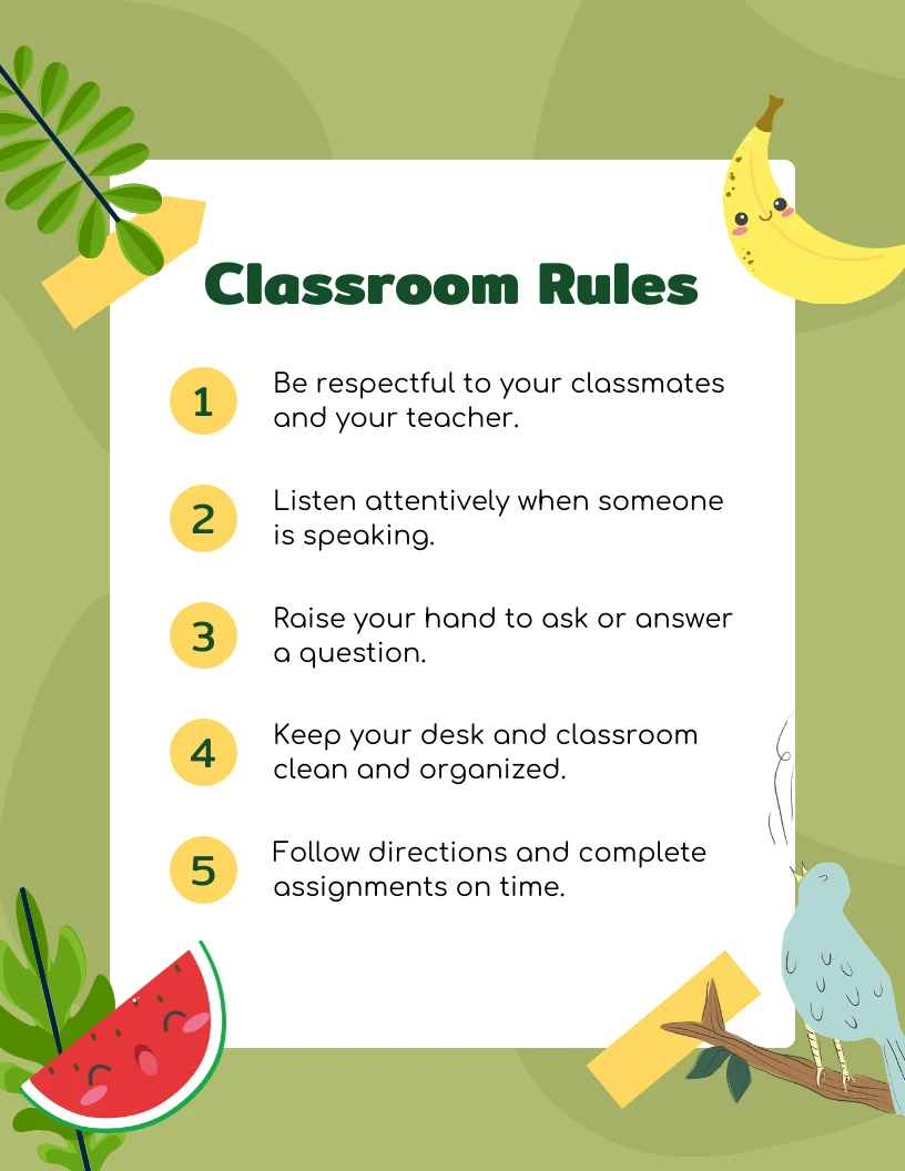 Green Yellow Classroom Rules Poster Venngage