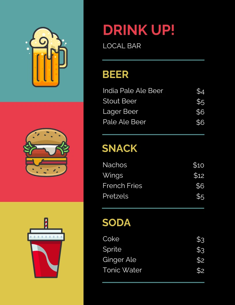 Neon with Icons for Local Bar Menu Poster Template - Venngage