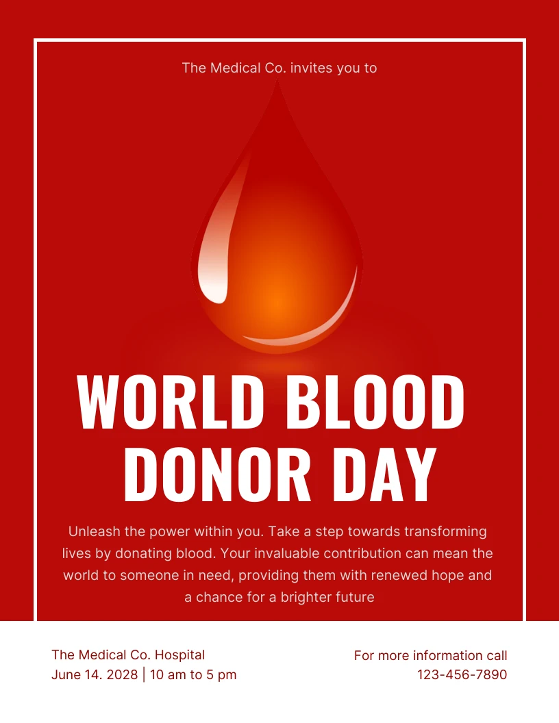 Red And White Clean Simple World Blood Donor Day Poster - Venngage