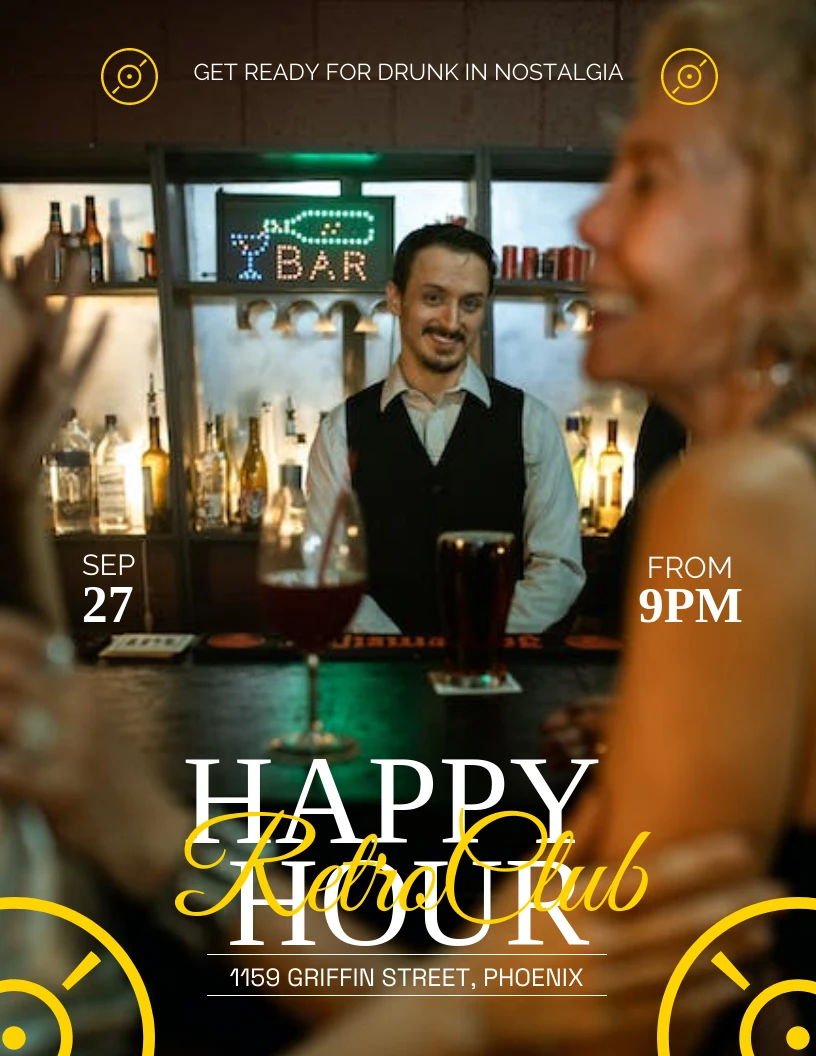 Retro club happy hour poster - Venngage