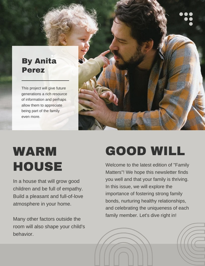 Grey Parenting Family Newsletter Template - Venngage