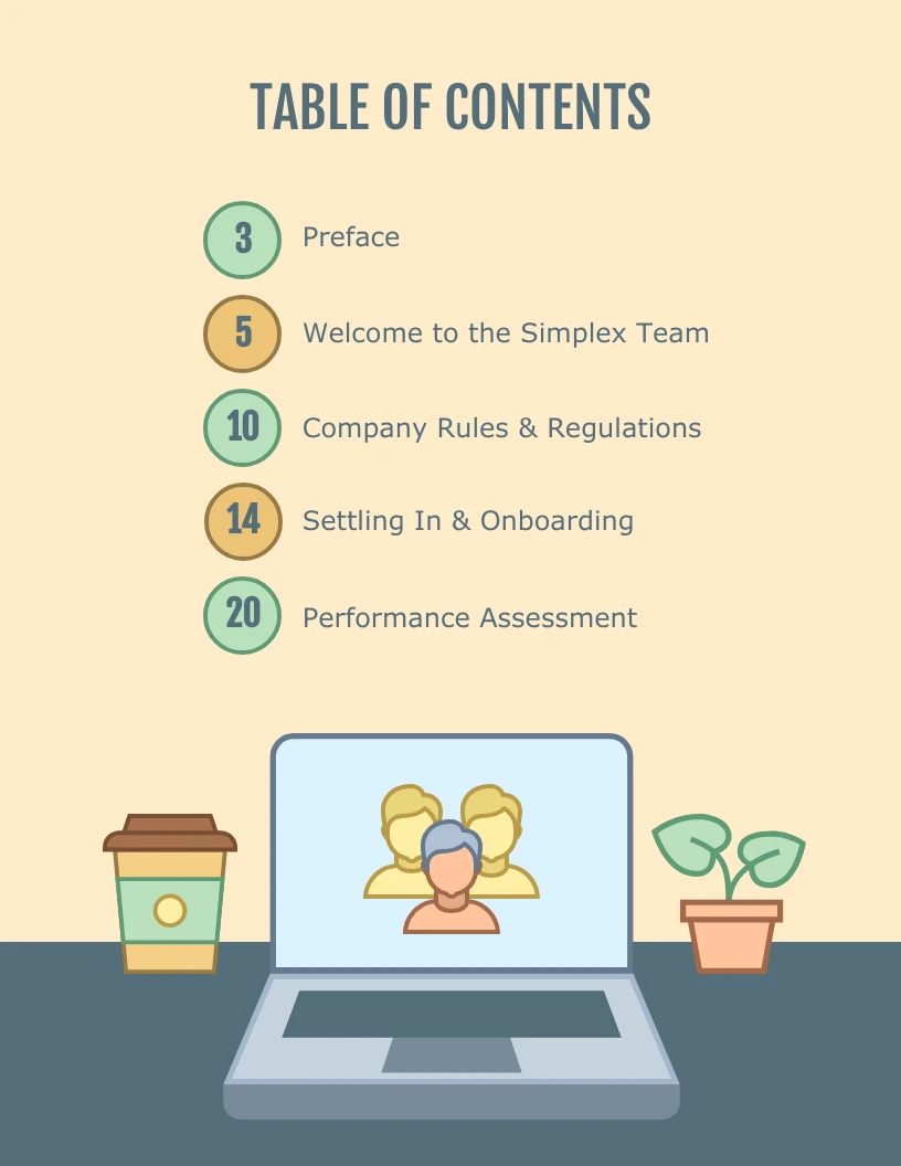 Illustrative Employee Handbook Table of Contents Template - Venngage