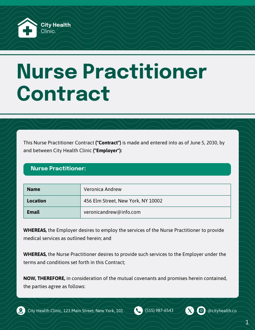 Nurse Practitioner Contract Template - Venngage