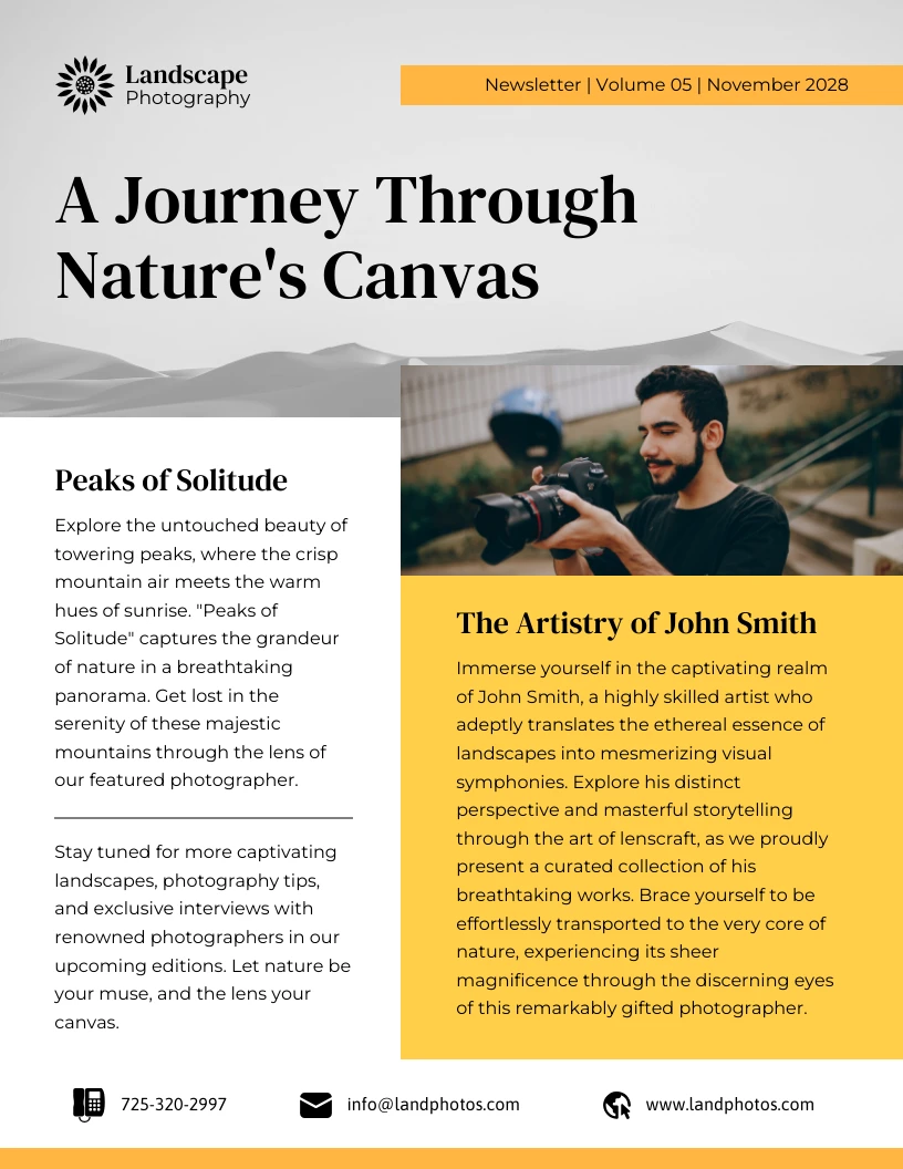 Landscape Photography Newsletter Template Venngage