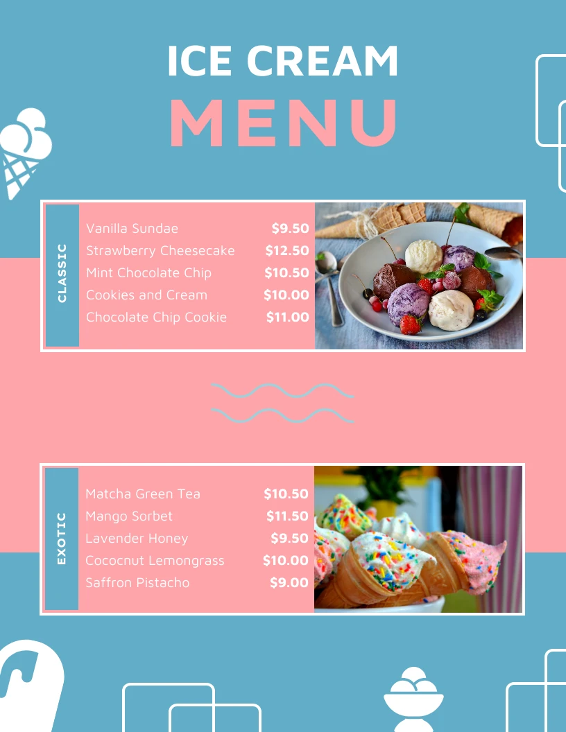 Simple Creamy Color Ice Cream Menu - Venngage