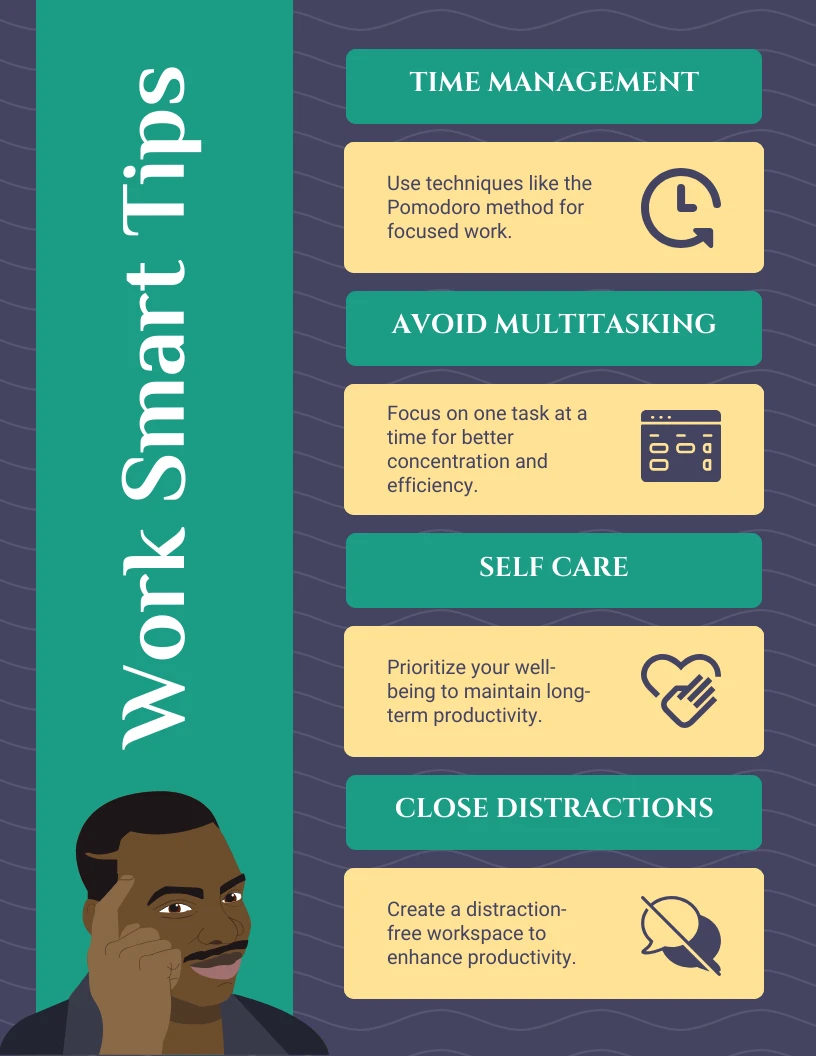 Blue And Teal Minimalist Illustration Work Smart Tips Infographic ...