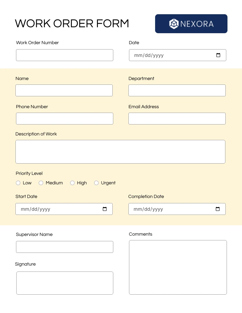 Work Order Form Template - Venngage