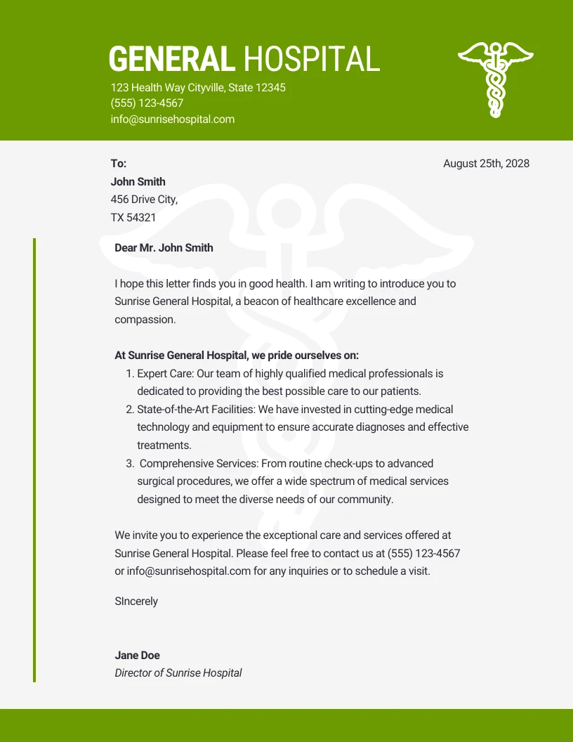 Simple Green Hospital Letterhead - Venngage