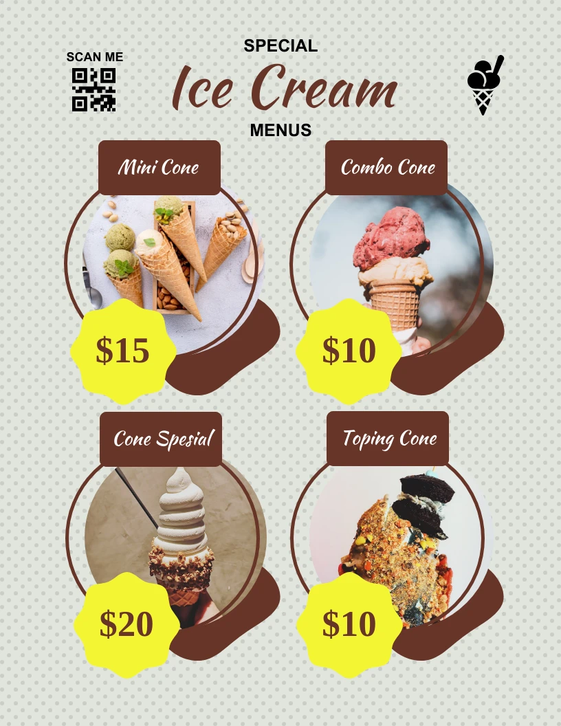 Brown And Yellow Simple Ice Cream Menus Venngage