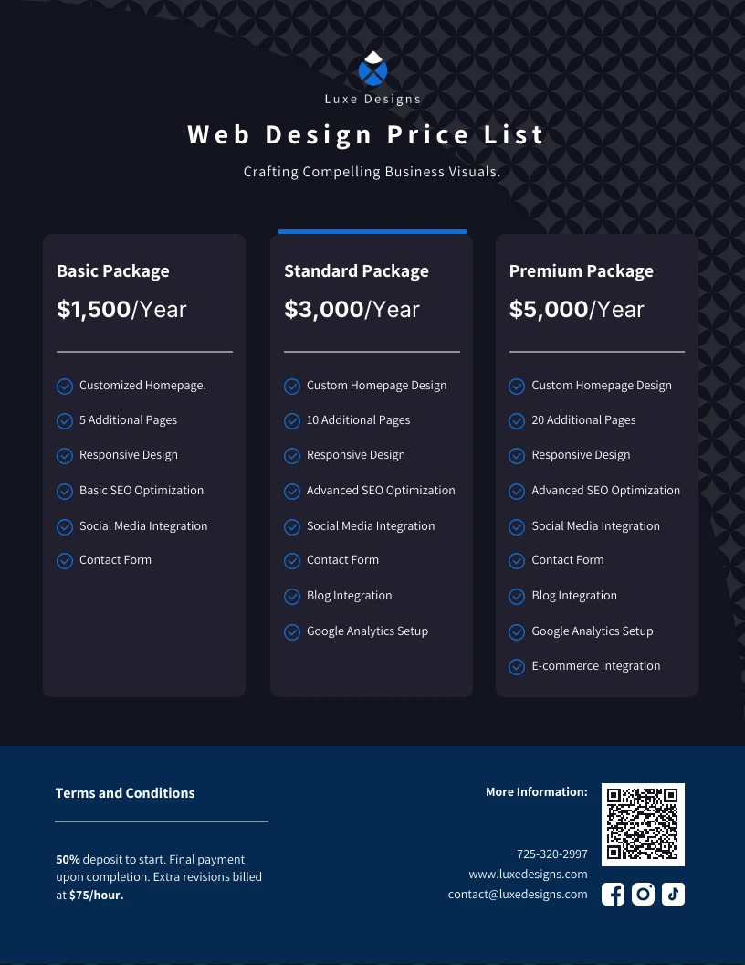 Web Design Price List Template - Venngage