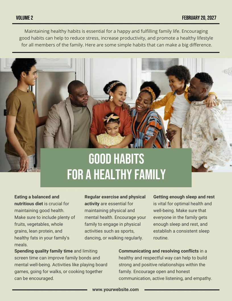 Sage Green Good Habit Family Newsletter Template - Venngage