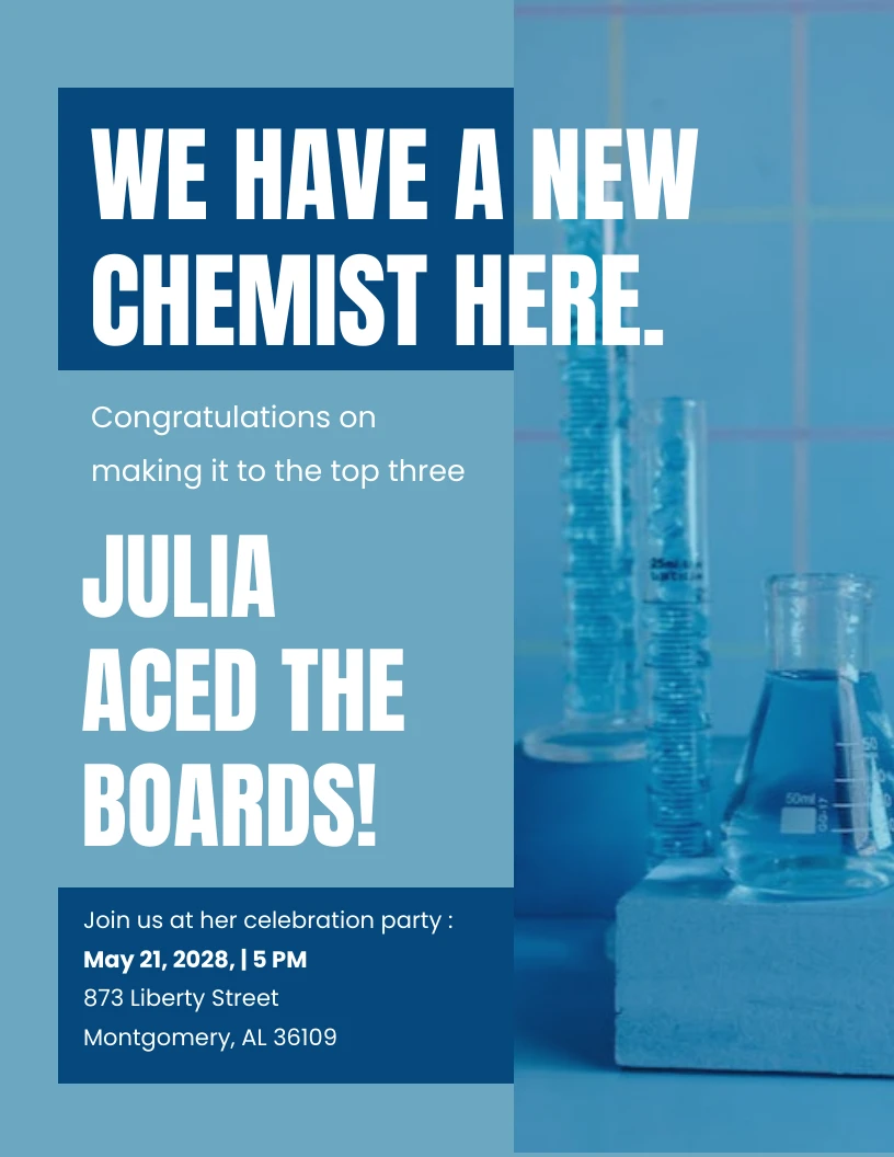 Blue Chemistry Congratulation Poster Template Venngage