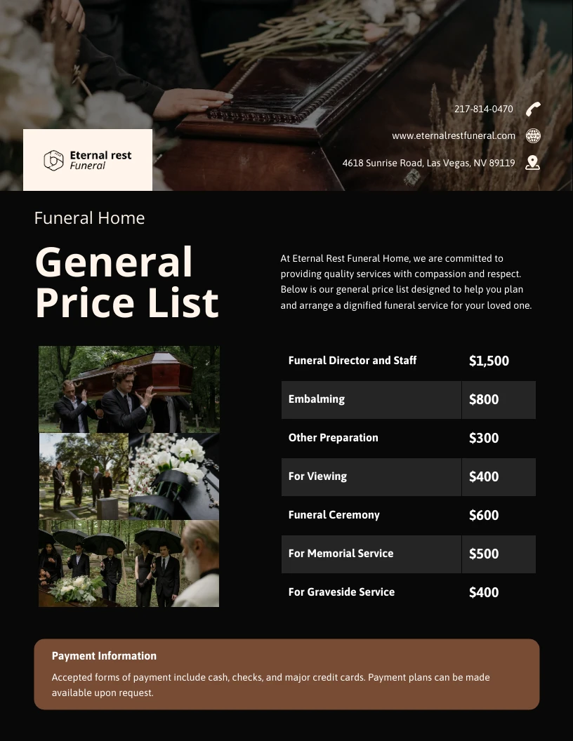 Funeral Home General Price List Template - Venngage