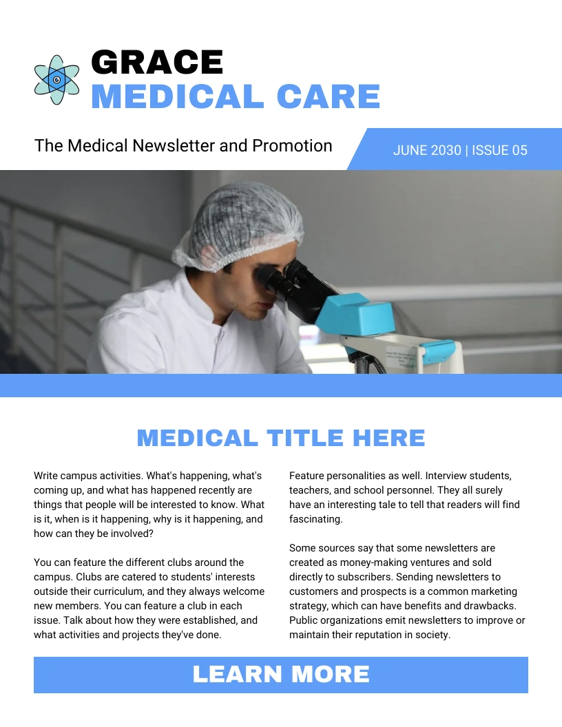 White Blue Medical Care Email Newsletter Template - Venngage