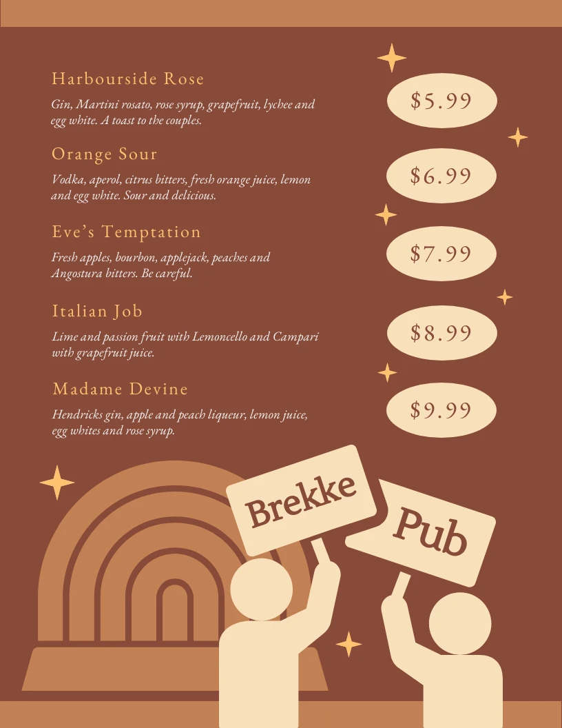 Brown Modern Illustration Pub Menu - Venngage