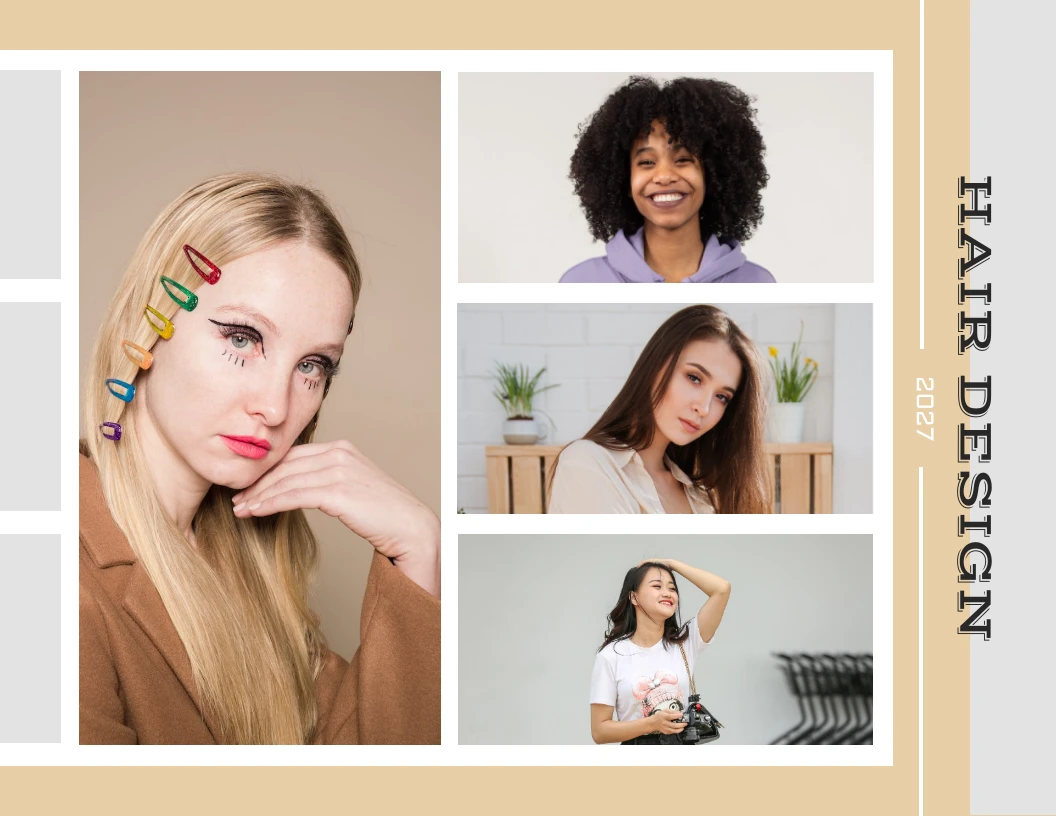 Collage de diseño de cabello minimalista beige y blanco - Venngage
