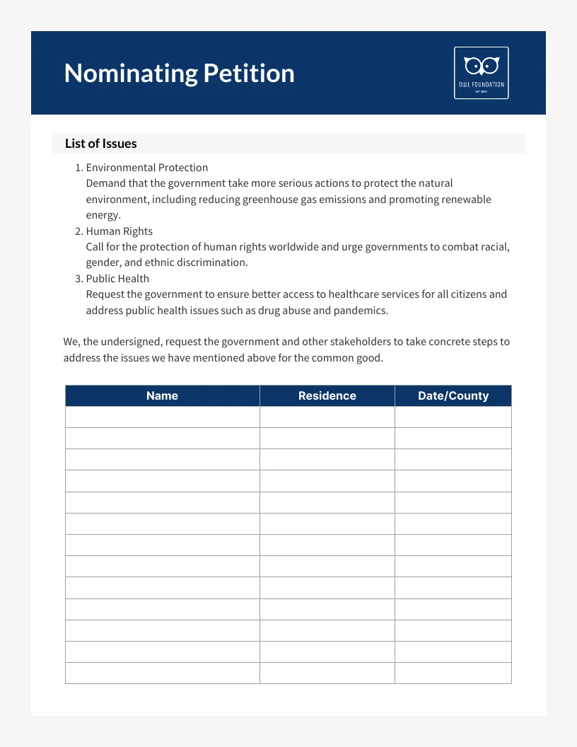 Navy And Grey Minimalist Petition Form - Venngage