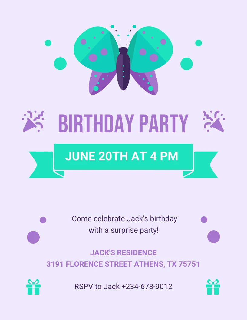 Light Purple Cute Illustration Butterfly Birthday Party Invitation Venngage