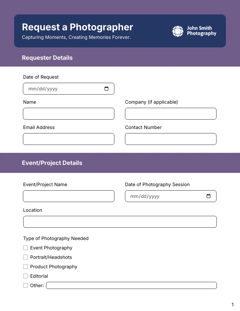 Formularios de solicitud en azul marino y morado. - Venngage image.