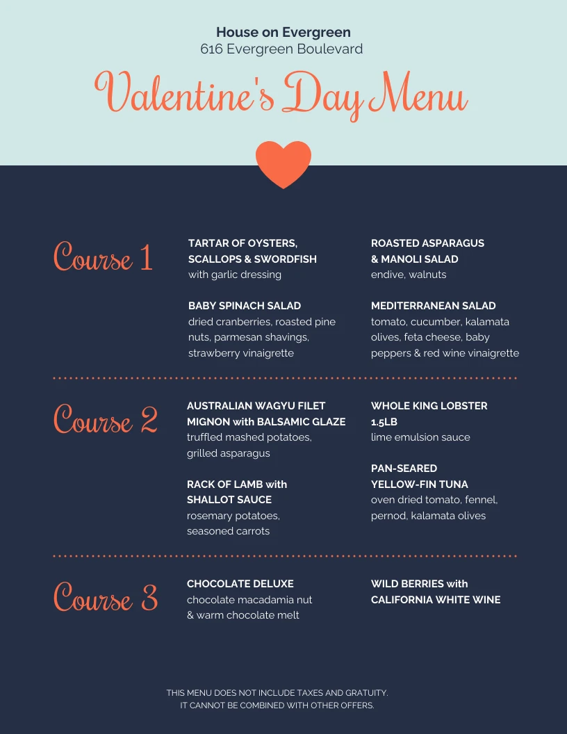 Modern Valentine's Day Pre Fixe Restaurant Menu Venngage