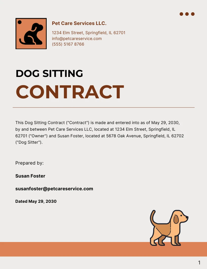 Dog Sitting Contract Template - Venngage
