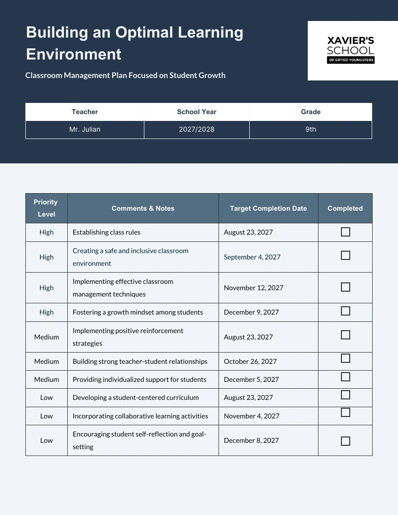 Management Classroom Plan Template - Venngage