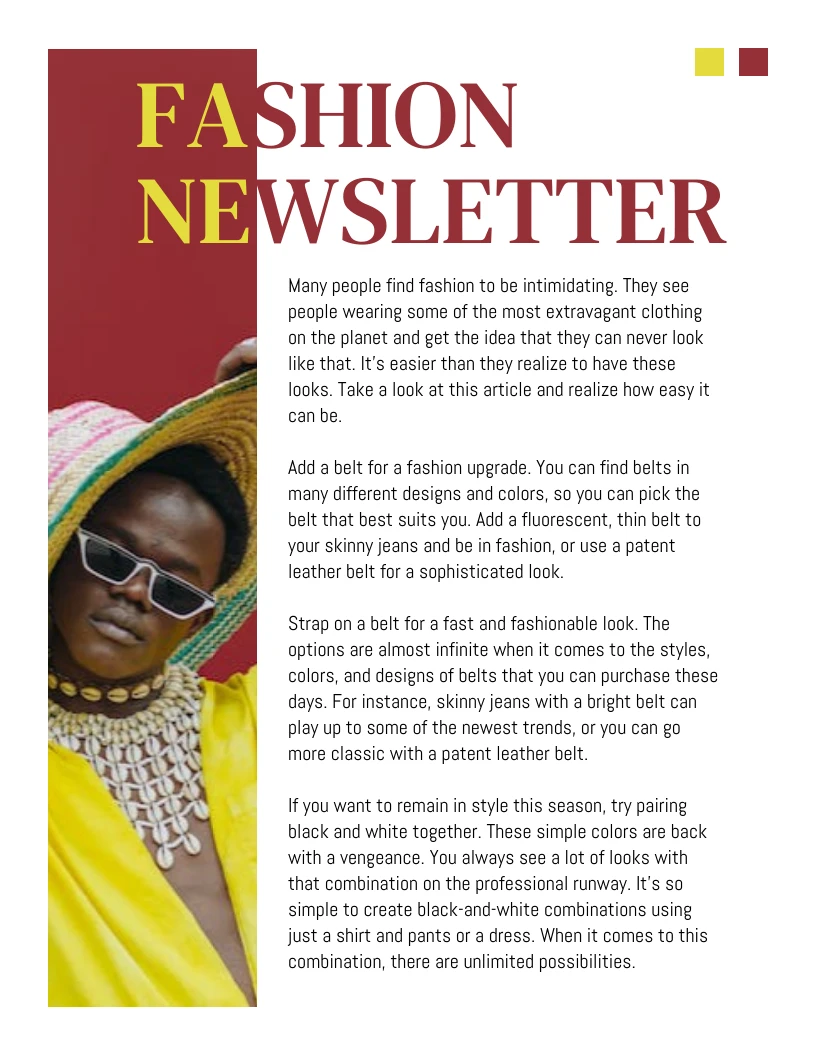 Red Yellow Modern Fashion Newsletter Template - Venngage